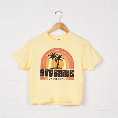 Simply Sage Market Women's Sunshine On My Mind Rainbow Short Sleeve Relaxed Fit Cropped Tee