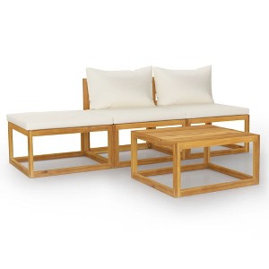 vidaXL Acacia Wood Patio Lounge Set with Cushions, Cream - 4 Piece Outdoor Furniture Set with Modular Design, Includes Coffee Table - 1 of 4
