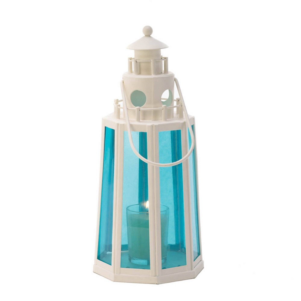 Photos - Figurine / Candlestick 11" Iron Lighthouse Outdoor Lantern Ocean Blue - Zingz & Thingz: Candle Sp