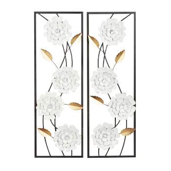 Set of 2 Metal Floral Wall Decors with Black Frame White - Olivia & May