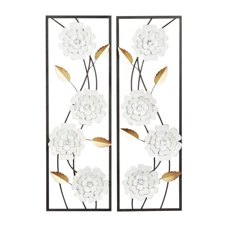 Set of 2 Metal Floral Wall Decors with Black Frame White - Olivia &#38; May, 1 of 19
