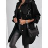 Coolmee Women's Long Trench Coats Single-Breasted Classic Notched Lapel Overcoat Rolled Long Sleeve Slim Outerwear Jackets with Pockets L Black - 3 of 4