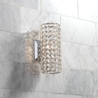 Chrome Cylinder Crystal Wall Sconce, 17" Height