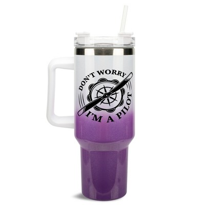 Elanze Designs Don�t Worry I'm A Pilot Airplane 40 oz. Stainless Steel, Large Water Bottle Coffee Mug, Spill & Leak Resistant, Thermal Travel Tumbler