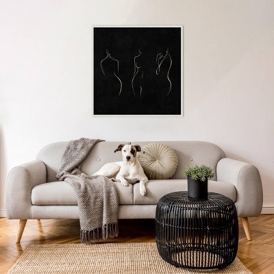 30" x 30" Black and White Canvas Framed Abstract Art with Beaded Perimeter