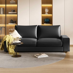Kayamas 71"/88'' Elegant Faux Leather Sofa couch loveseat Black/Yellow with Side Pockets and Comfortable Cushions - 1 of 4