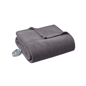 Gulches Gray Micro Fleece Heated 80x84 Blanket 1 Piece - 1 of 4