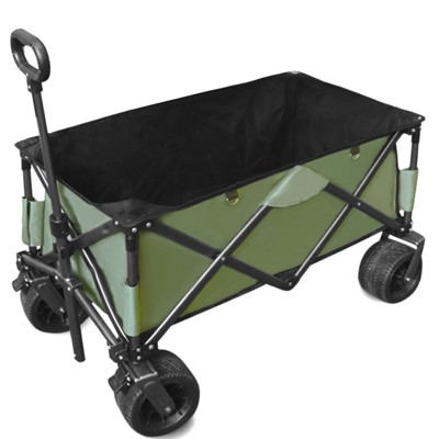 VisioGear Collapsible Wagon, Folding Wagon Cart with Big Wheels for Camping, Sports, Garden, Baseball, Green, 37.8"*21.26"*34.45"