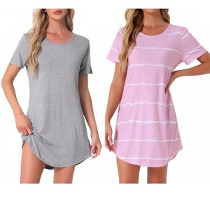 INSPIRE CHIC Women's 2 Pcs Round-Neck Curved-Hem Short-Sleeve Nightshirt Sleep Gown - 1 of 4