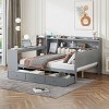 Full Size Platform Daybed, Bed with Desk and USB Ports, Storage Bed with 3 Storage Drawers and Side Shelves, Pine Wood Frame Bed-Baofuwish - 2 of 4