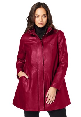 Jessica London Women's Plus Size A-Line Zip Front Leather Jacket