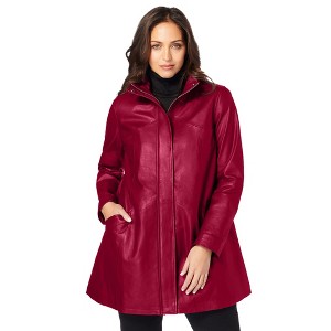 Jessica London Women's Plus Size A-Line Zip Front Leather Jacket - 1 of 4