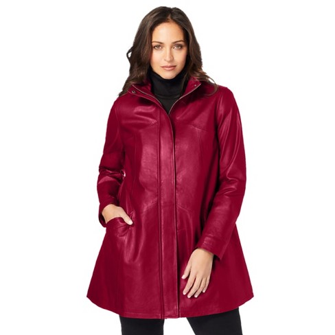 Jessica London Women's Plus Size A-line Zip Front Leather Jacket - 14 W,  Red : Target