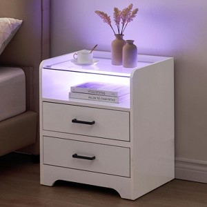 Nightstand with Charging Station, LED Lights, 2 Drawers & Pull-Out Shelf – Modern Bedside Table with USB Ports - 1 of 4
