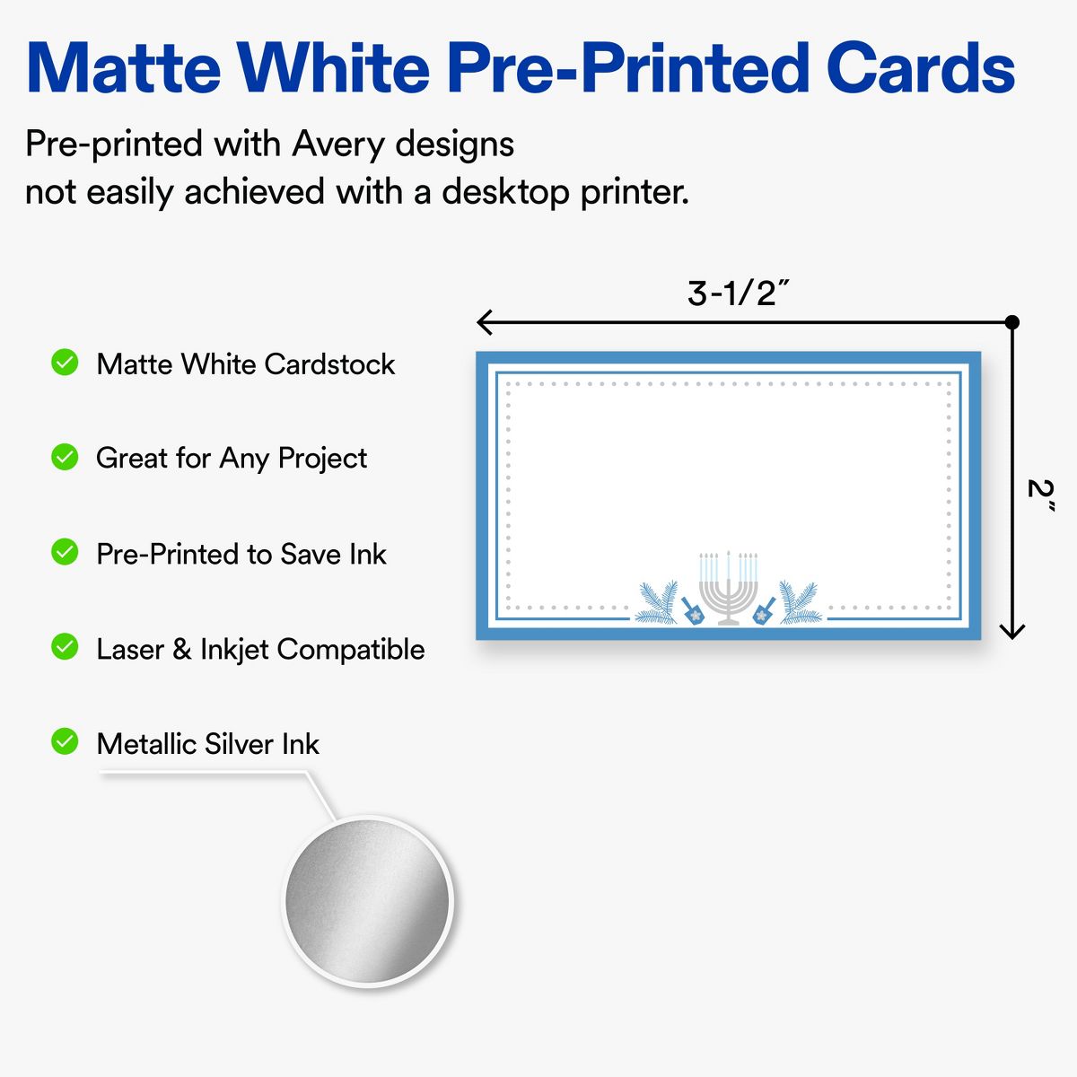 Avery® Business Cards, Matte, Silver Menorah Frame, 160 - thumbnail 2