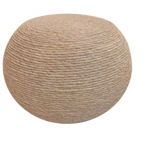 HomeRoots 20" Beige Wool Round Ribbed Pouf Ottoman - 1 of 4