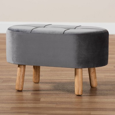 Simone Mid-Century Tufted Grey Velvet Ottoman