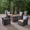 Christopher Knight Home Raina Outdoor Wicker 5 Piece Club Chair and Fire Pit Set with Cushion - 2 of 4