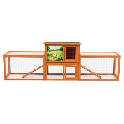 FURNIinspire Pet Crates and Houses Deluxe Rabbit Hutch with Spacious Interior and Easy Clean Tray for Outdoor Use, Orange, 94.5"*16.9"*31.1"