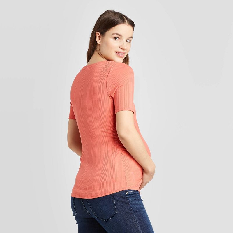 Maternity Elbow Sleeve V-Neck Textured Rib T-Shirt - Isabel Maternity by Ingrid & Isabel™ Red, 2 of 3