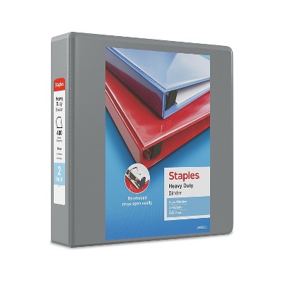 2" Staples Heavy-Duty View Binders with D-Rings Gray 976041