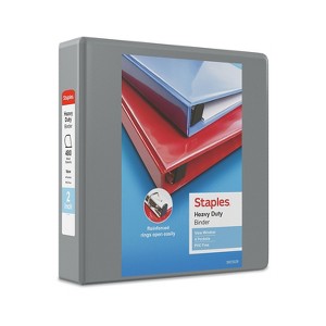 2" Staples Heavy-Duty View Binders with D-Rings Gray 976041 - 1 of 4