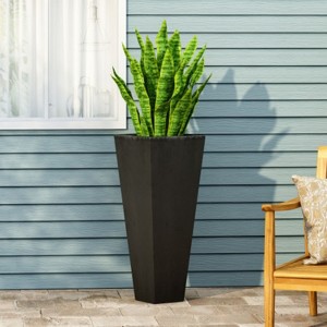 13" x 32.5" Outdoor Modern MGO Cast Stone Planter, Black - 1 of 4