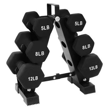 BalanceFrom Fitness 50 Pound Neoprene Coated Steel Dumbbell Exercise Workout Set with Stand, 3 Pairs of 5, 8, and 12 Pound Weights, Black