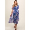 PinkBlush Blue Leaf Print Mesh Smocked Maternity Midi Dress - 2 of 4