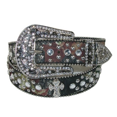 CTM Women's Rhinestone Cross on Camo Belt
