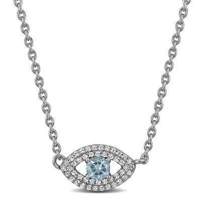EVERLY JEWELRY | Sterling Silver 0.53 CT TGW Blue Topaz Created White Sapphire Necklace, 18"+1"ext