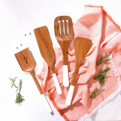 Folkulture Set of 4 Wooden Spatulas - White