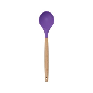 Unique Bargains Spoon Hand Wash Only Large Solid Spoon Silicone Wooden Handle 12.6" 1 Pc - 1 of 4