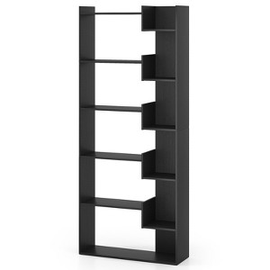 Costway 1/2 PCS 6-tier Bookshelf Tall Display Shelf with 11 Open Shelves 2 Anti-tipping Kits Black/Natural/White - 1 of 4