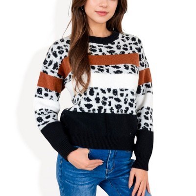 Anna-Kaci Women's Animal Print Color Block Sweater