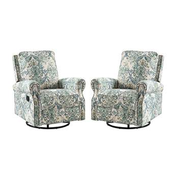 Set of 2 Pablo traditional-normal Manual Swivel Glider Recliner with  Nailhead Trims for Living Room  | KARAT HOME
