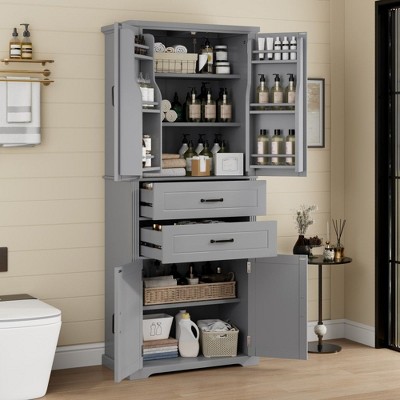 NicBex Tall Bathroom Storage Cabinet,Multi-Functional Floor Cabinets with 2 Drawers and Adjustable Shelf,Bathroom Storage Cabinet for Bathroom