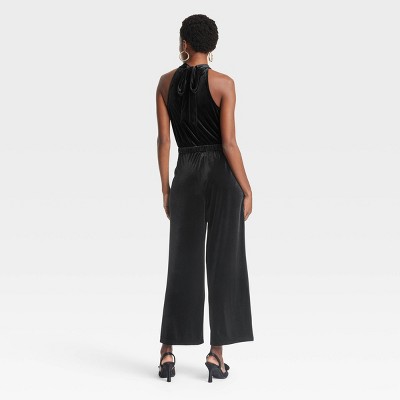 A New Day Women's Velvet Jumpsuit Halter Neckline Side Pocket