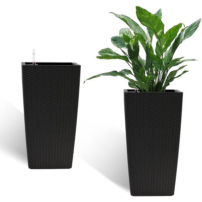 Okak Round/Square Self-Watering Planter with Faux Rattan Design 22.5 Inch Auto-Irrigation Pot for Indoor/Outdoor Plants