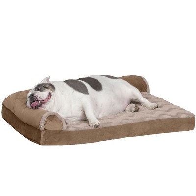 FurHaven Wave Fur & Velvet Deluxe Chaise Lounge Cooling Gel Foam Sofa-Style Dog Bed