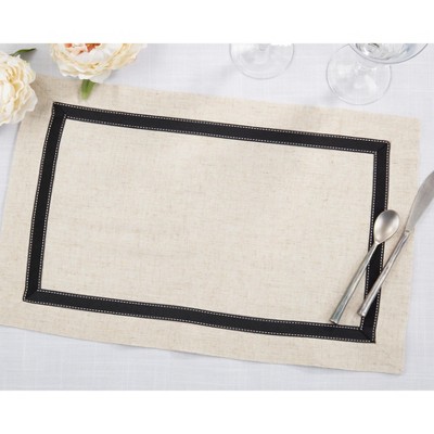 Cream and Black Grosgrain Accent Placemats, Set of 4, 14"x20"