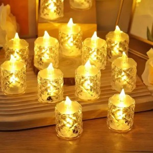 12 Pcs Flameless LED Light Candle LED Crystal Candle Light Transparent Shell Electronic Night Lamp Dating Party Holiday Home Decoration - 1 of 4