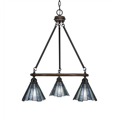 Toltec Lighting Blacksmith 3 - Light Chandelier in  Painted Wood/Dark Granite with 7" Sea Ice Art Glass Shade
