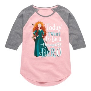 Girls' - Disney Princess - Want To Be A Her-o Shirt Tail Raglan Graphic T-shirt - 1 of 4