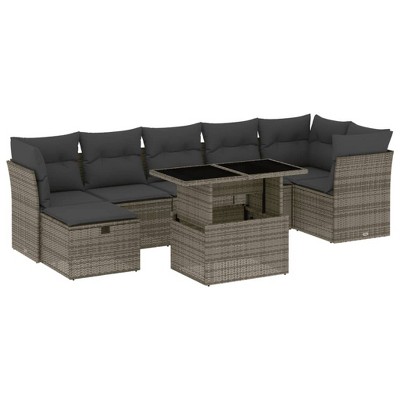 vidaXL 8 Piece Patio Sofa Set with Cushions - Gray Poly Rattan