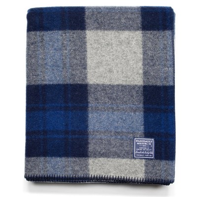 Twin Defender Bed Blanket Blue Plaid - Faribault Woolen Mill