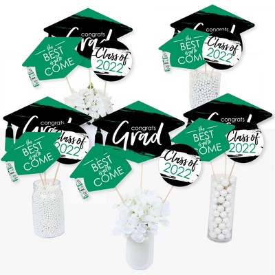 Big Dot of Happiness Green Grad - Best is Yet to Come - 2022 Green Graduation Party Centerpiece Sticks - Table Toppers - Set of 15