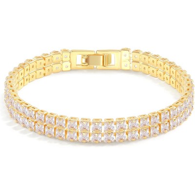 14K Gold Plated Tennis Bracelet for Women – Classic CZ Link Design, Fits 6.0"–7.2" Wrists – Stylish Sparkling Jewelry Gift