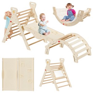 Pikler Triangle Set 7-in-1 Foldable Montessori Wooden Climbing Toys for Toddlers 1-5 Years Indoor Jungle Gym with Slide, Arch Ladder - 1 of 4