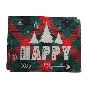 Unique Bargains Christmas Place Mats Linen Red Green 13"x17.7" 2 Pcs - 1 of 4